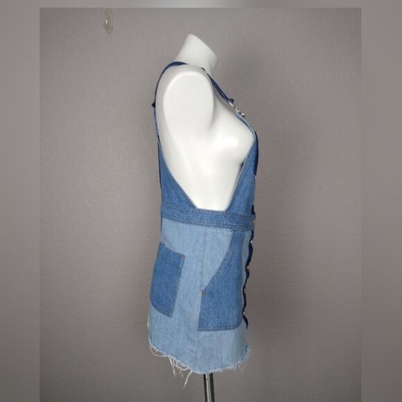 ASOS Denim Patchwork Mini Jumper Overall Dress Size 4 - Picture 2 of 15